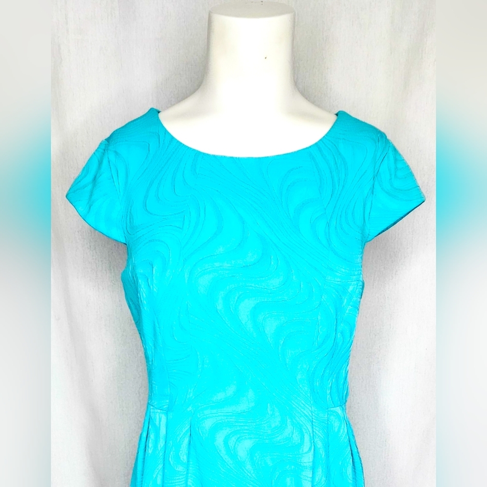 R&K Aqua Turquoise Blue Cap Sleeve Fit & Flare Dress Size 10P - Picture 5 of 11